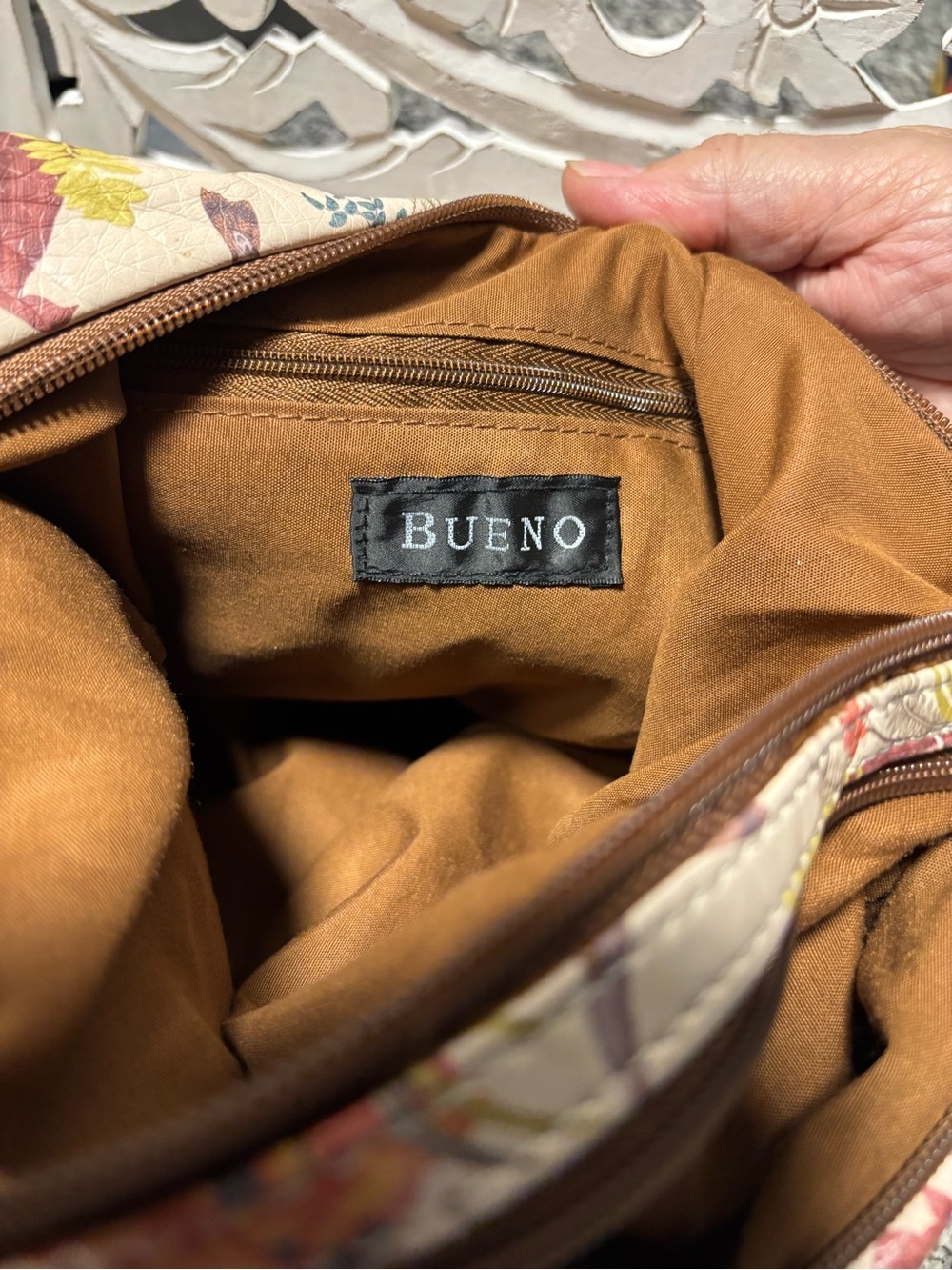 Bueno Floral Quilted Shoulder Bag in Cream and Brown - Picture 12 of 14